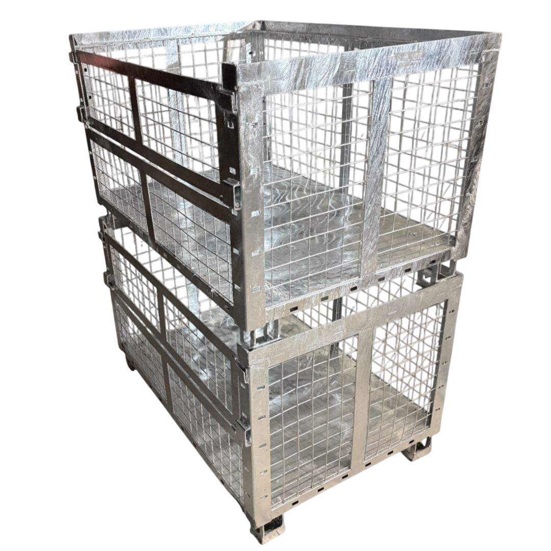 Heavy Duty Stackable Storage Box | Galvanized Steel | 1200x800x740mm | Foldable Side